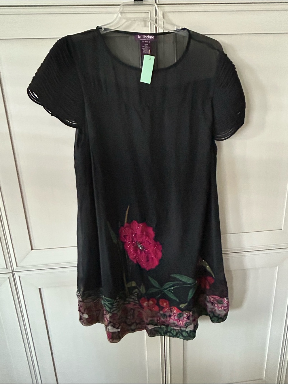 Tallissime Black Sheer Yoke Short Sleeve Dress